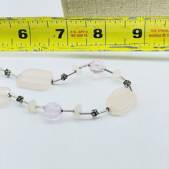 Pastel Bead Station Necklace Silver Tone Boho Festival Party Hippie Classic - Picture 6 of 7